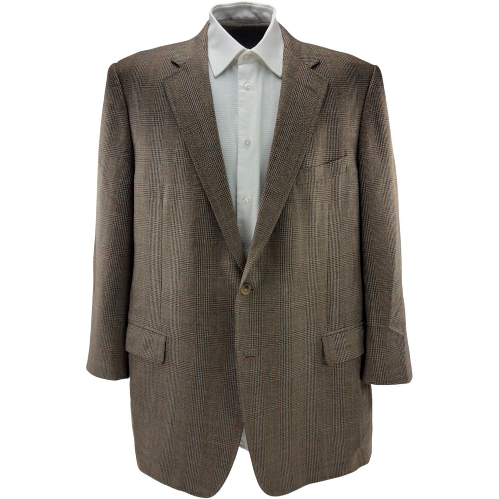 Samuelsohn Brown Blue Red Houndstooth Wool SB Austin Blazer Men's Size 48L